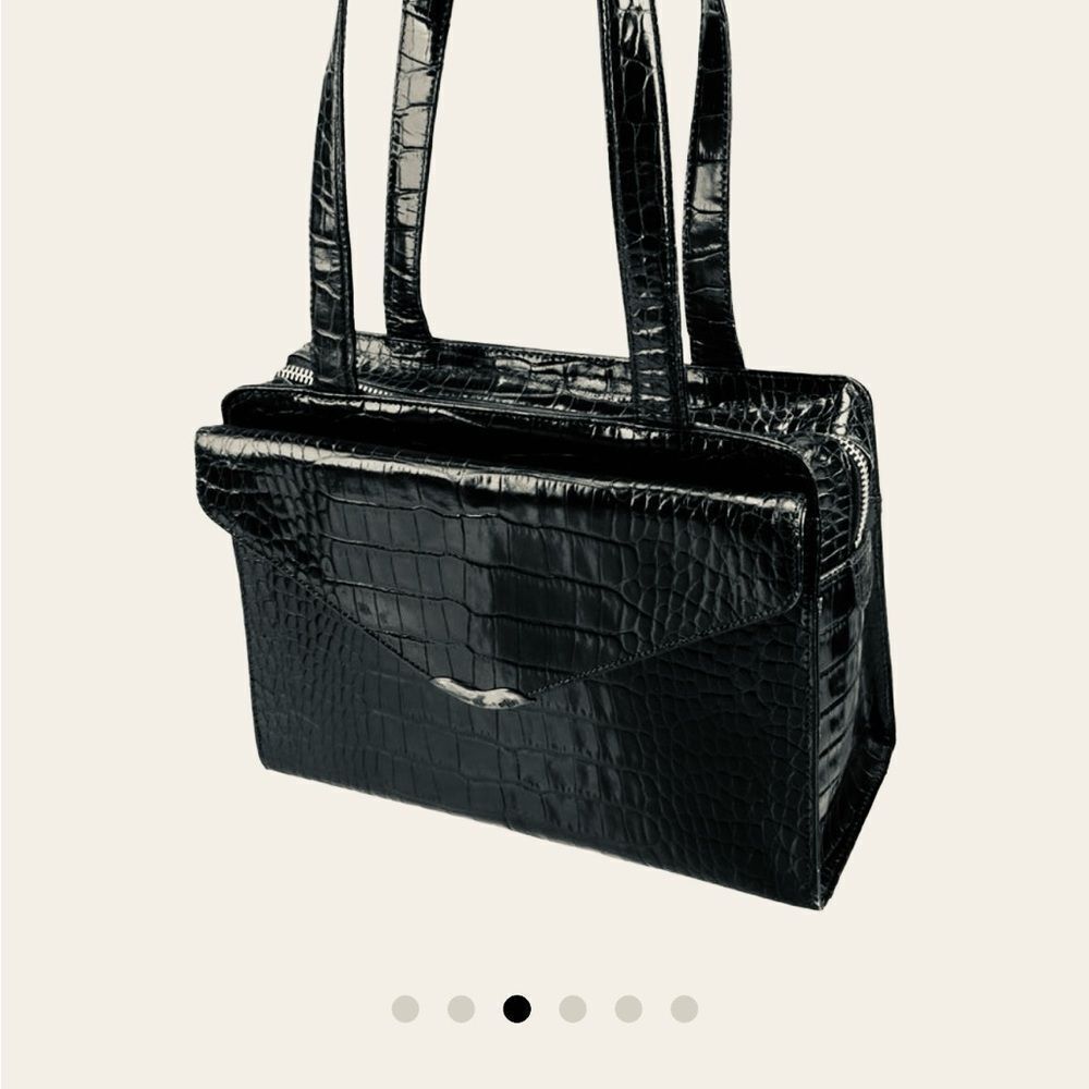 RALPH LAUREN COLLECTION Alligator Skin Leather Black Hand Bag Sterling Flap Tip - Picture 2 of 16